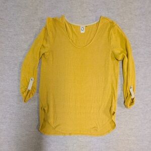 Anthropologie Mustard Yellow Perforated Design Lightweight Top Scoop Bottom L